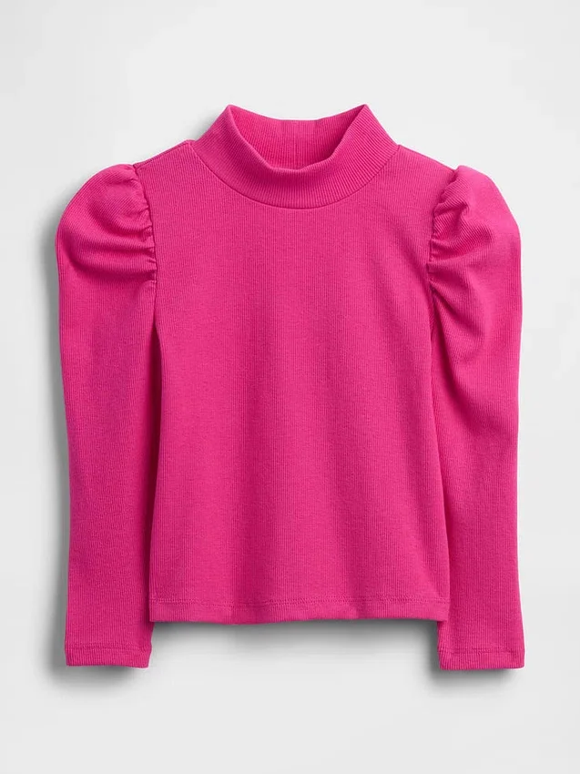 Baby & Kleinkind-Shirt mit Puffärmeln, Rippstrick und Stehkragen