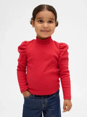 Baby & Kleinkind-Shirt mit Puffärmeln, Rippstrick und Stehkragen