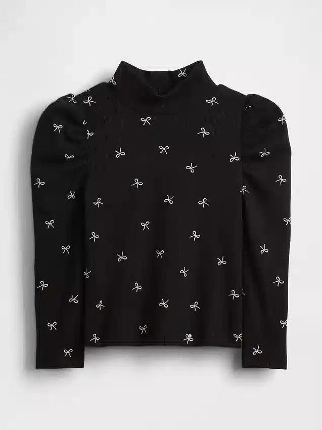 Baby & Kleinkind-Shirt mit Puffärmeln, Rippstrick und Stehkragen