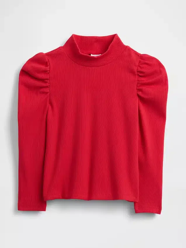 Baby & Kleinkind-Shirt mit Puffärmeln, Rippstrick und Stehkragen