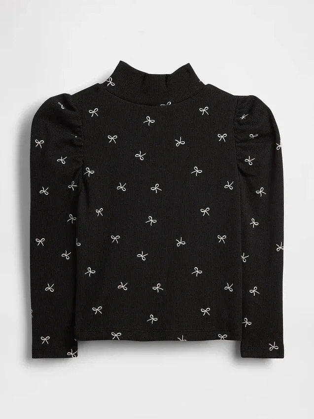 Baby & Kleinkind-Shirt mit Puffärmeln, Rippstrick und Stehkragen
