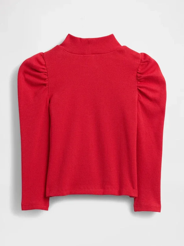 Baby & Kleinkind-Shirt mit Puffärmeln, Rippstrick und Stehkragen