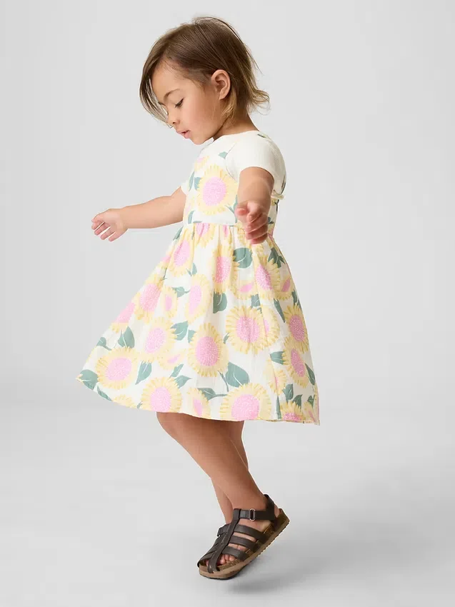 Baby & Kleinkind-Sommerkleid aus Baumwollgaze mit Sonnenblumenmuster