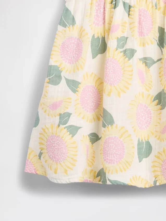 Baby & Kleinkind-Sommerkleid aus Baumwollgaze mit Sonnenblumenmuster