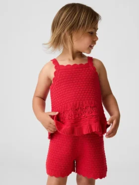 Baby & Kleinkind-Tanktop mit gewelltem Saum aus Häkelstoff