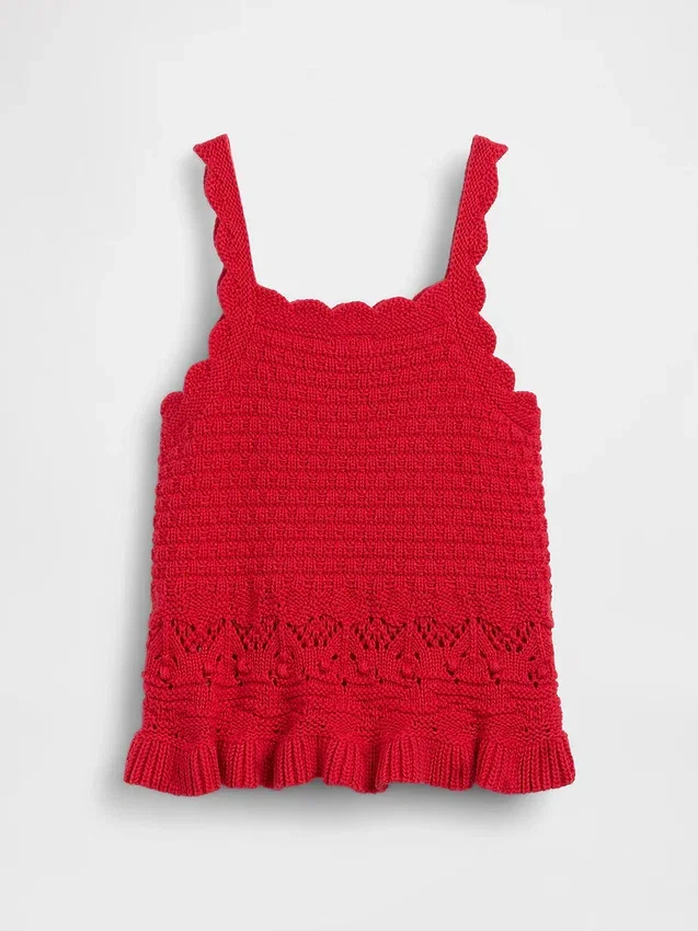 Baby & Kleinkind-Tanktop mit gewelltem Saum aus Häkelstoff