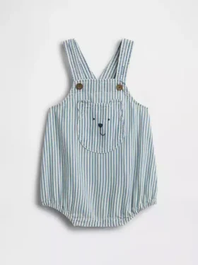 Baby-Latzhose aus Denim mit Streifen und Bären-Aufnäher