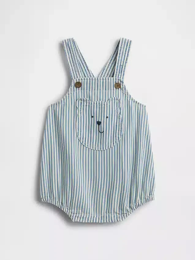 Baby-Latzhose aus Denim mit Streifen und Bären-Aufnäher