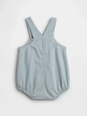 Baby-Latzhose aus Denim mit Streifen und Bären-Aufnäher
