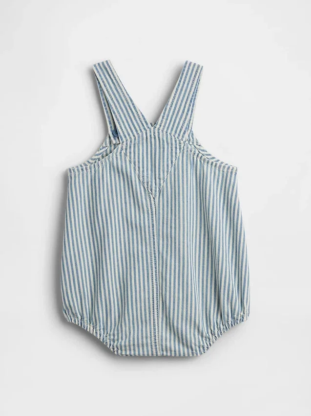 Baby-Latzhose aus Denim mit Streifen und Bären-Aufnäher