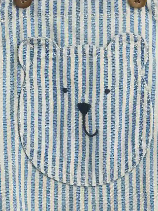 Baby-Latzhose aus Denim mit Streifen und Bären-Aufnäher