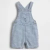 Baby-Latzhose aus Gingham-Denim mit Bären-Tasche