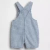 Baby-Latzhose aus Gingham-Denim mit Bären-Tasche
