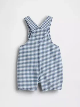 Baby-Latzhose aus Gingham-Denim mit Bären-Tasche