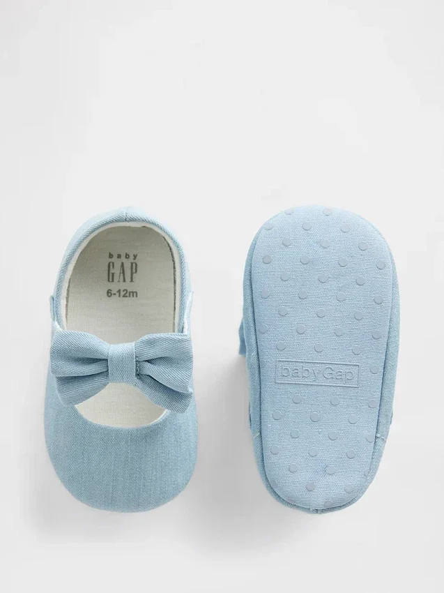 Baby-Mary-Jane-Schuhe aus Denim mit Schleife