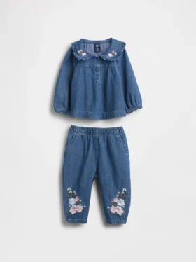 Baby-Outfit-Set aus Denim mit Blumenmuster