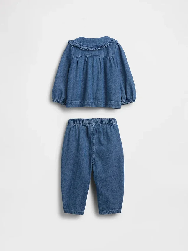 Baby-Outfit-Set aus Denim mit Blumenmuster