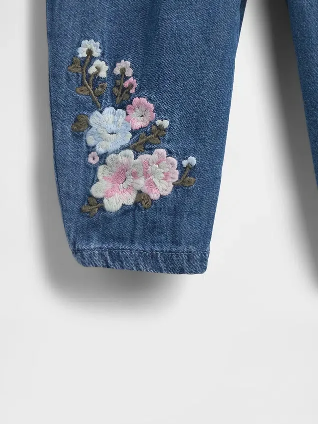 Baby-Outfit-Set aus Denim mit Blumenmuster