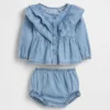 Baby-Outfit-Set aus Denim mit Rüschen
