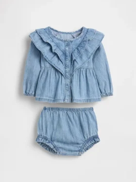 Baby-Outfit-Set aus Denim mit Rüschen