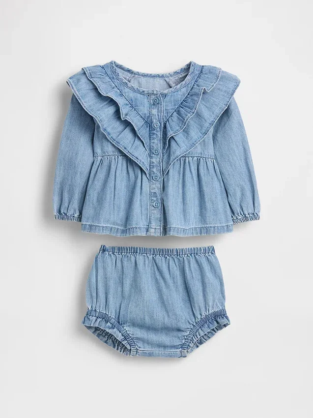 Baby-Outfit-Set aus Denim mit Rüschen