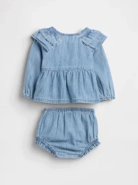 Baby-Outfit-Set aus Denim mit Rüschen