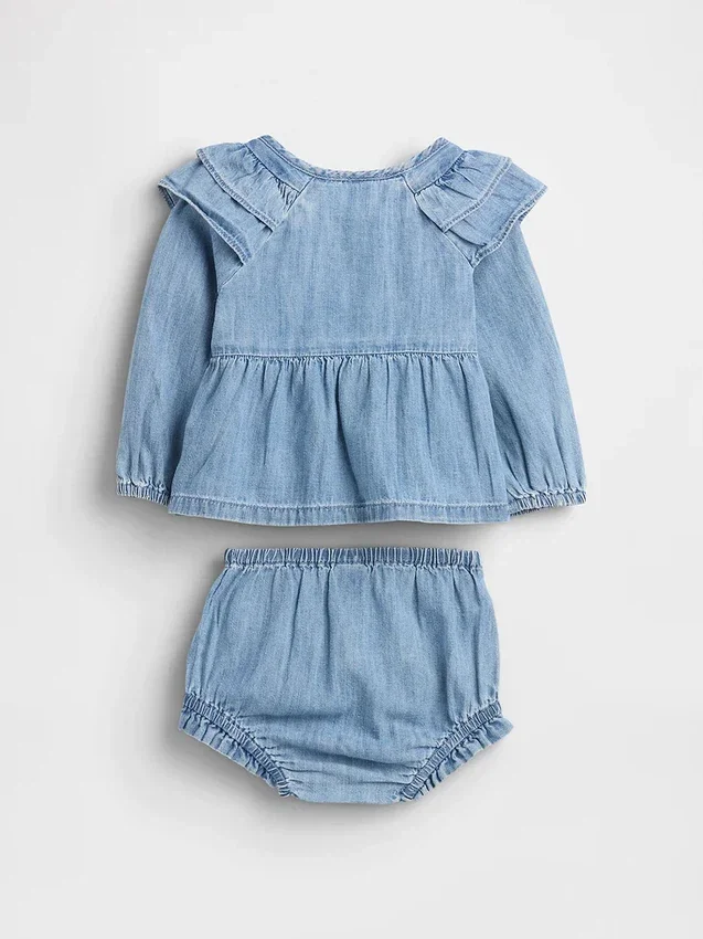 Baby-Outfit-Set aus Denim mit Rüschen