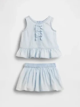 Baby-Outfit-Set aus Denim mit Schleife