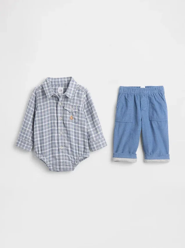 Baby-Outfit-Set aus Flanell und Cord