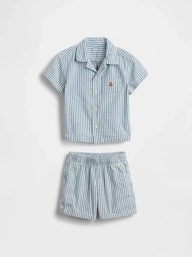Baby-Outfit-Set aus gestreiftem Denim
