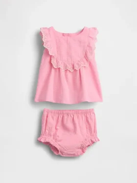 Baby-Outfit-Set mit Lochstickerei und Rüschen