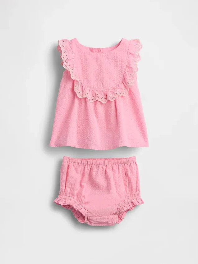 Baby-Outfit-Set mit Lochstickerei und Rüschen