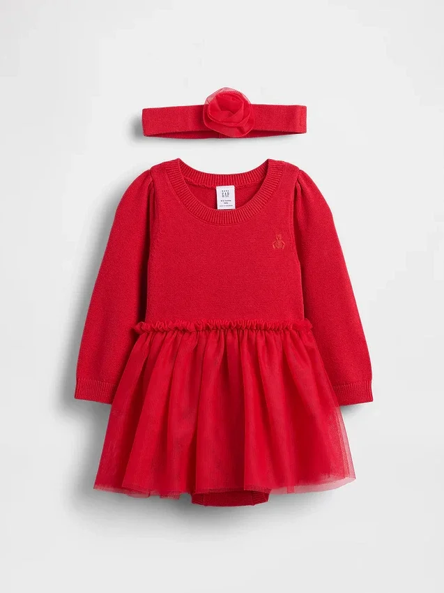 Baby-Pullover-Bodys-Kleider-Set aus Tüll
