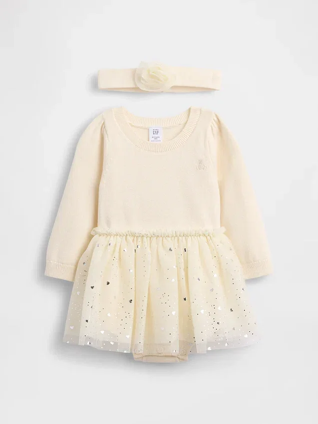 Baby-Pullover-Bodys-Kleider-Set aus Tüll