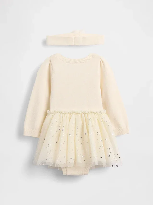 Baby-Pullover-Bodys-Kleider-Set aus Tüll