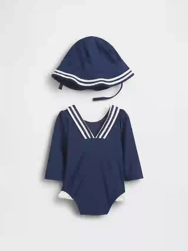 Baby-Rashguard-Badeset im Matrosen-Stil