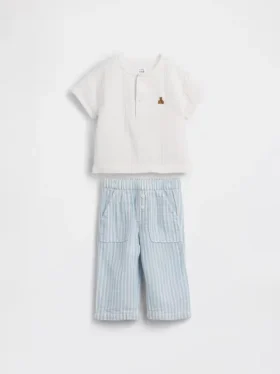 Baby-Set aus Baumwollgaze mit Henley-Shirt