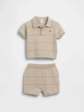 Baby-Set aus gestreiftem Pullover-Poloshirt und Shorts