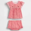 Baby-Set aus Gingham-Stoff mit Lochstickerei