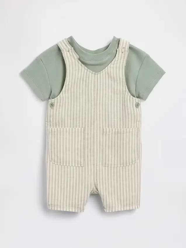 Baby-Set aus Leinen-Baumwolle mit Latzhose