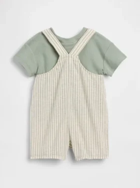 Baby-Set aus Leinen-Baumwolle mit Latzhose