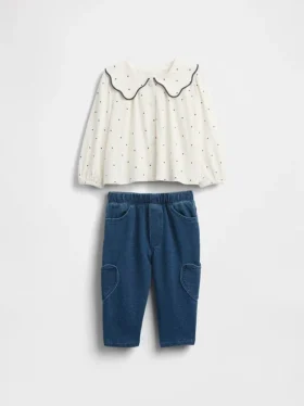 Baby-Set aus Oberteil mit Kragen und Hose zum Hineinschlüpfen