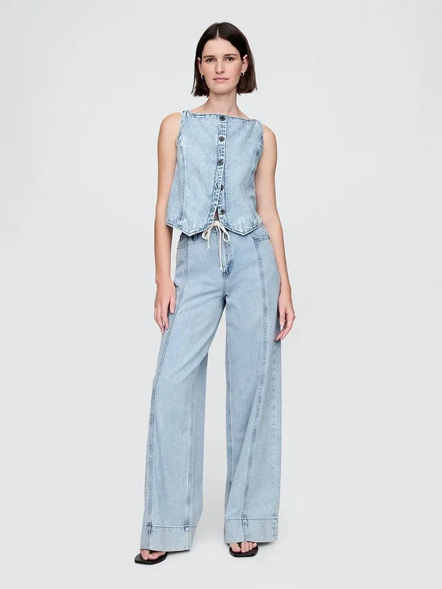 Baggy-Hose aus ultraweichem Denim mit mittlerer Leibhöhe