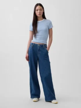 Baggy-Hose aus ultraweichem Denim mit mittlerer Leibhöhe