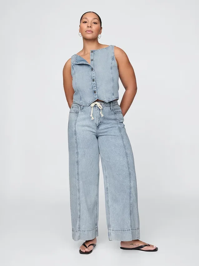 Baggy-Hose aus ultraweichem Denim mit mittlerer Leibhöhe