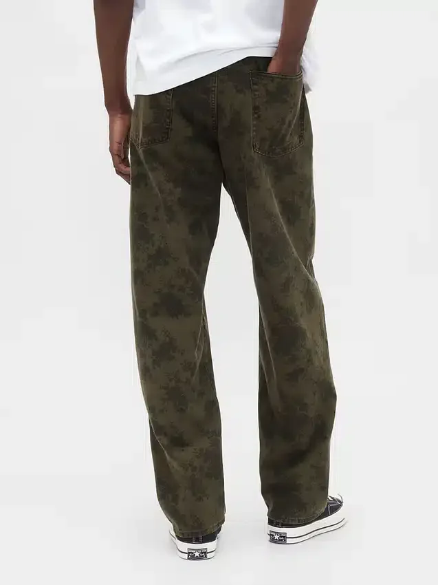 Baggy-Jeans aus Canvas mit Blumenmuster