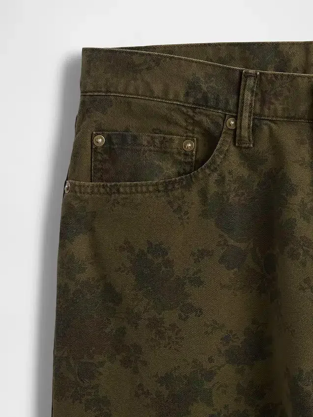 Baggy-Jeans aus Canvas mit Blumenmuster
