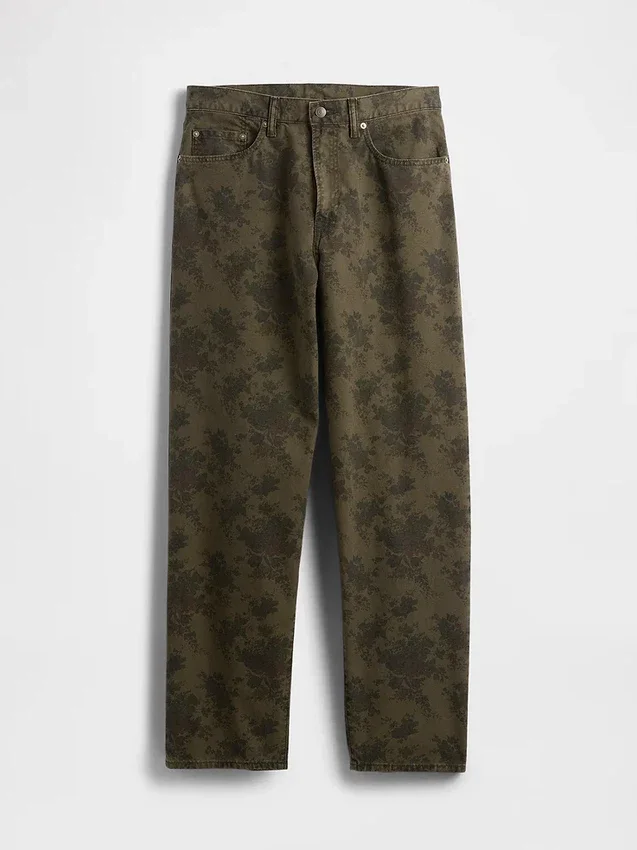 Baggy-Jeans aus Canvas mit Blumenmuster