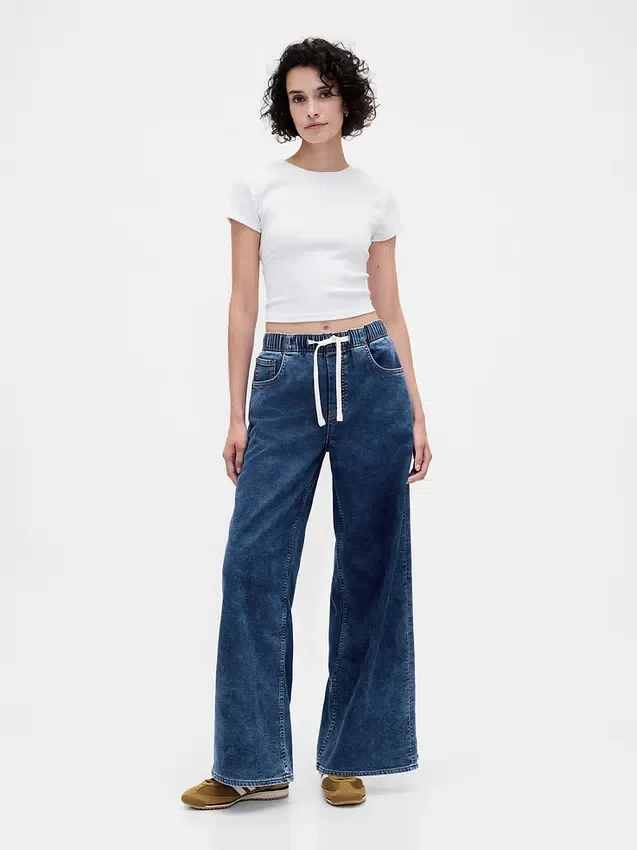 Baggy-Jeans aus gestricktem Denim mit mittlerer Leibhöhe