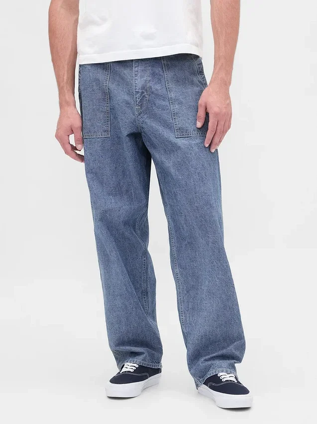 Baggy-Jeans aus schwerem Chambray
